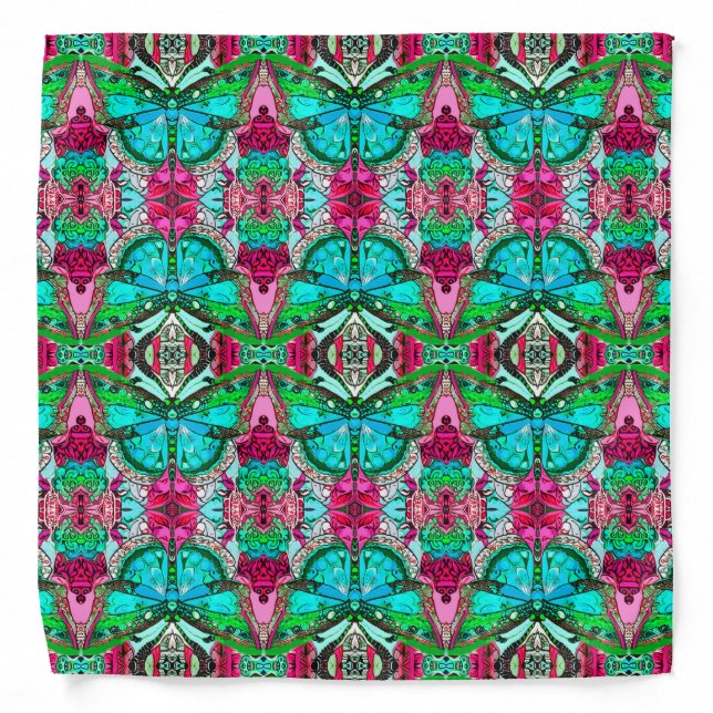 Butterfly and Medallion Batik Pattern Turquoise   Bandana (Front)