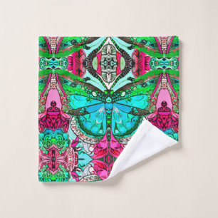 Butterfly and Medallion Batik Pattern Turquoise Bath Towel Set