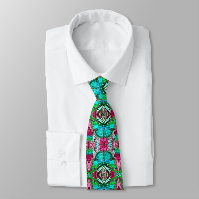 Butterfly and Medallion Batik Pattern Turquoise   Neck Tie (Tied)