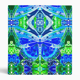 Butterfly and Medallion Pattern in Blue and Green  3 Ring Binder