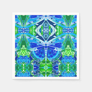 Butterfly and Medallion Pattern in Blue  Napkins