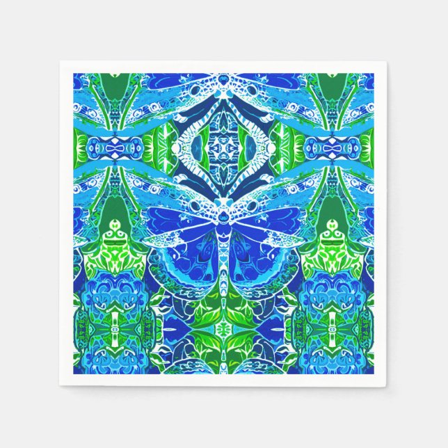 Butterfly and Medallion Pattern in Blue  Napkins (Front)