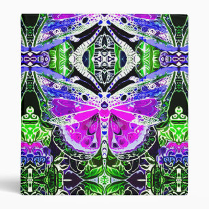 Butterfly and Medallion Pattern in Violet & Green 3 Ring Binder