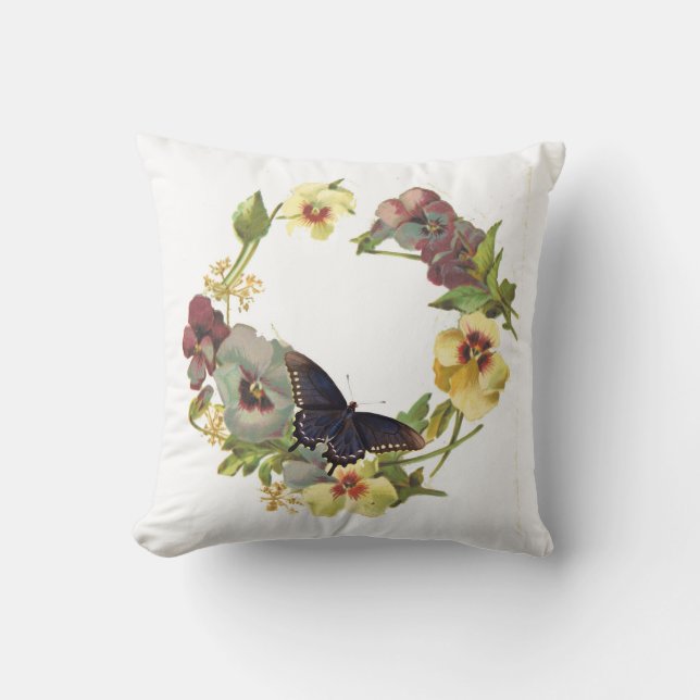 Butterfly and Pansies Throw Pillow (Front)
