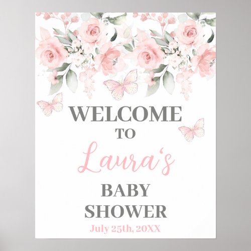 Butterfly and pink Floral Baby Shower Welcome sign