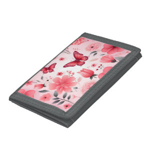 Butterfly and Pink Floral Trifold Wallet