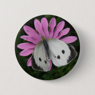 Butterfly and Pink Flower Button