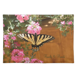 Butterfly and Pink Flowered Photograph  Cloth Placemat