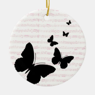 Butterfly and Pink Notes Ceramic Ornament