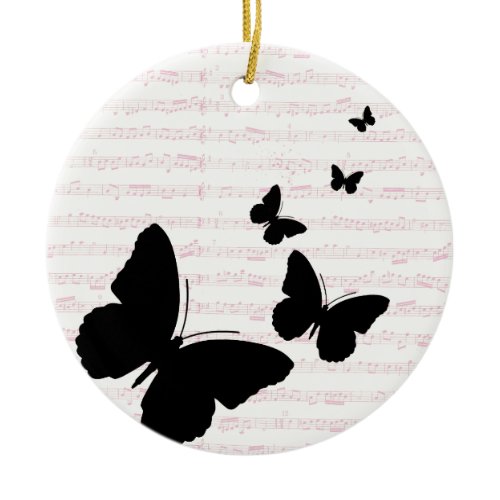 Butterfly and Pink Notes Ceramic Ornament