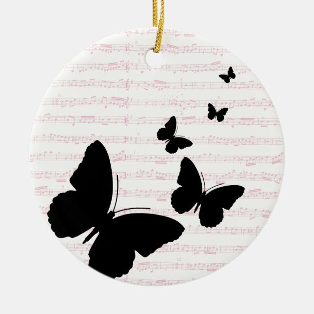 Butterfly and Pink Notes Ceramic Ornament (Front)