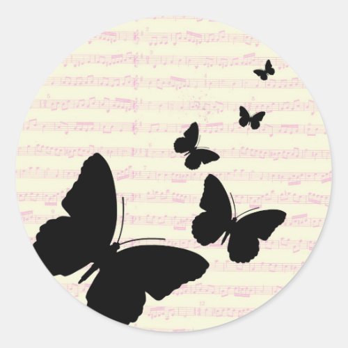 Butterfly and Pink Notes Classic Round Sticker