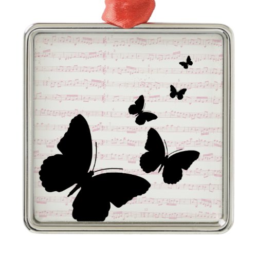 Butterfly and Pink Notes Metal Ornament