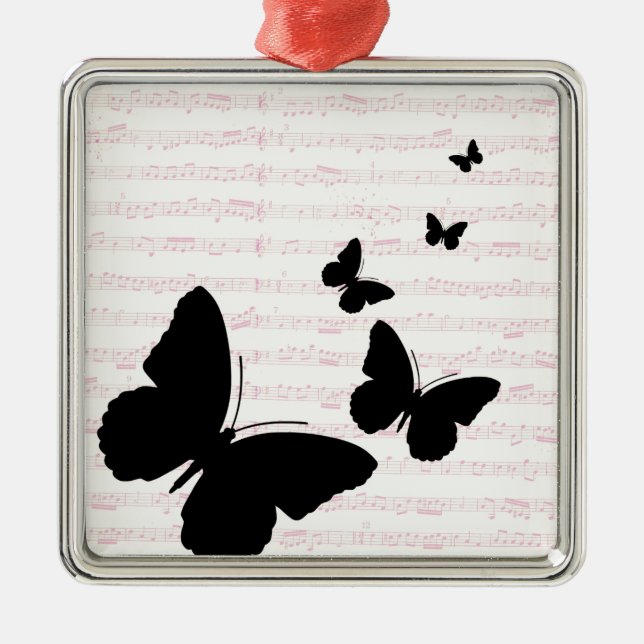 Butterfly and Pink Notes Metal Ornament (Front)