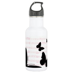 Butterfly and Pink Notes Stainless Steel Water Bottle