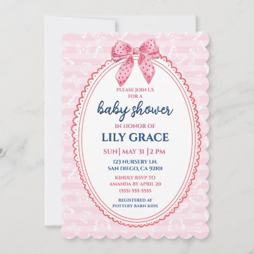Butterfly and Polka-Dot Bow Baby Shower Invitation
