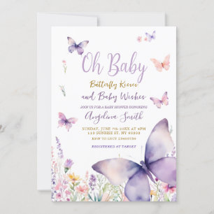 Butterfly and Purple Flowers Girl Baby Shower Invitation