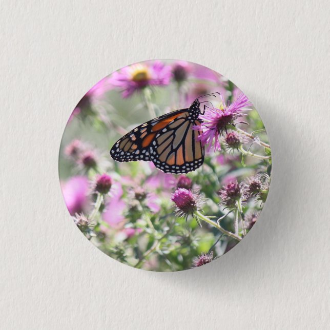Butterfly and Purple Meadow Flowers Button (Front)