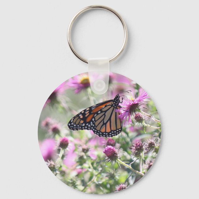 Butterfly and Purple Meadow Flowers Keychain (Front)