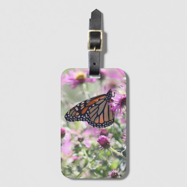 Butterfly and Purple Meadow Flowers Luggage Tag (Front Vertical)