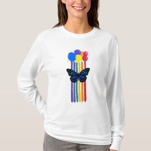 Butterfly and Rainbow Print  T_Shirt