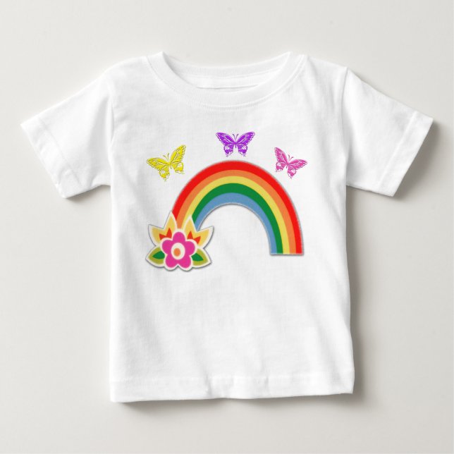 Butterfly and Rainbow T Shirt for Toddler Girls (Front)