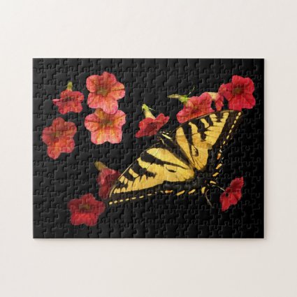 Butterfly and Red Flowers Jigsaw Puzzle