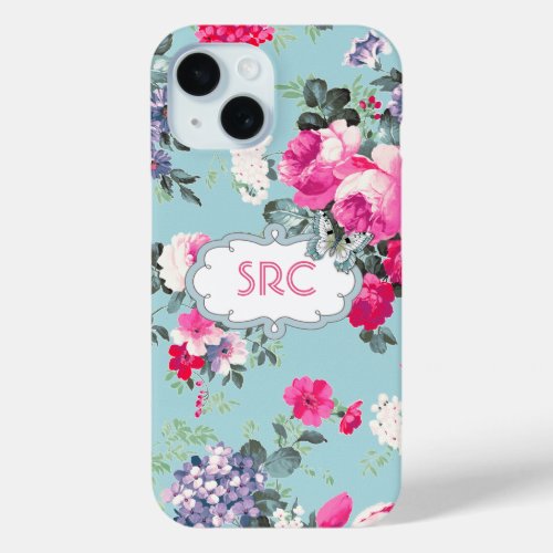 Butterfly and Roses Custom Monogram iPhone 15 Case