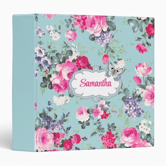 Butterfly and Roses Custom Name Gift  3 Ring Binder (Front/Spine)
