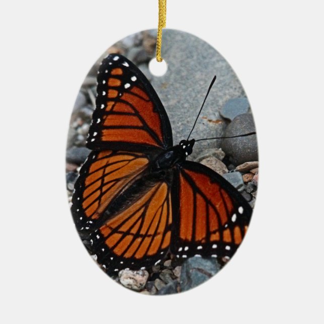 Butterfly and Stones Ceramic Ornament (Front)