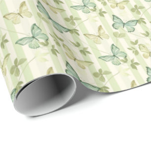 Butterfly and Stripes Green Birthday Gift Wrapping Paper