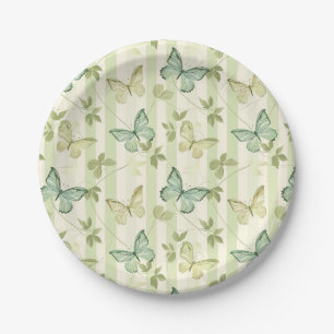 Butterfly and Stripes Green Birthday Paper Plates