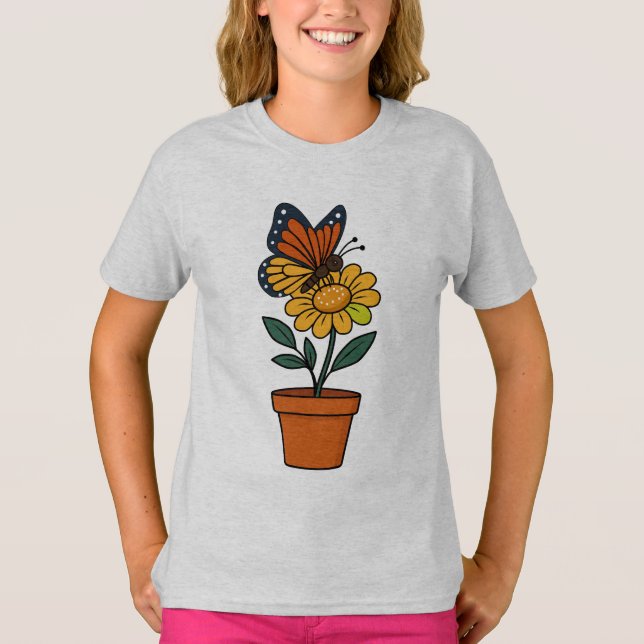 butterfly and sun flower T-Shirt (Front)