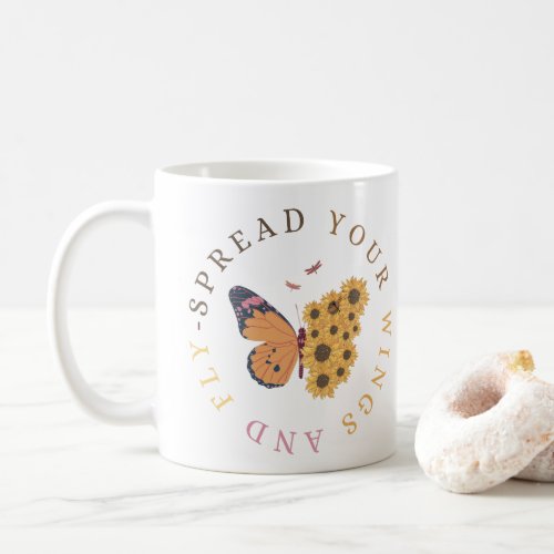 Butterfly and Sunflower Design Coffee Mug
