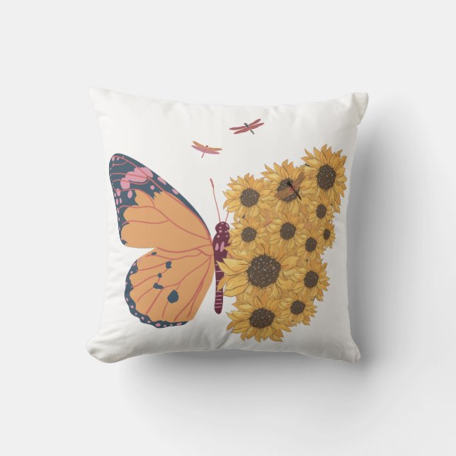 Butterfly and Sunflower Wing Pillow Cover  (Front)
