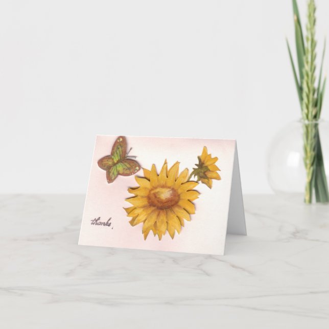 Butterfly and Sunflowers Thank You Card (Front)