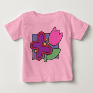 Butterfly and Tulip Colorful Childs Art Baby T-Shirt