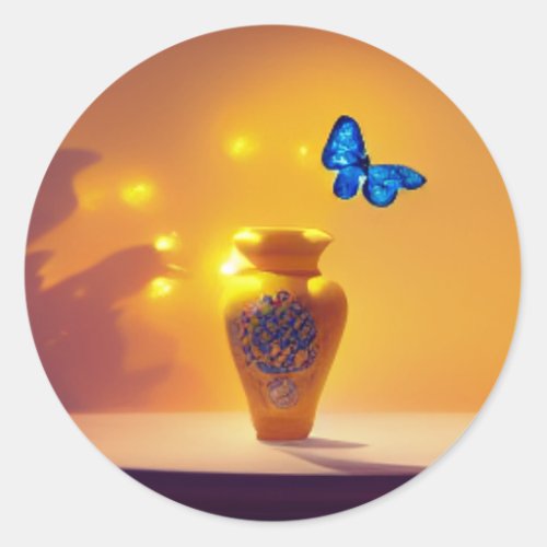 Butterfly and Vase Classic Round Sticker