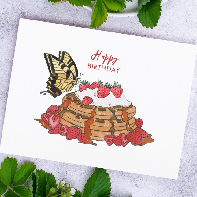 Butterfly and Waffles Happy Birthday Postcard (Creator Uploaded)