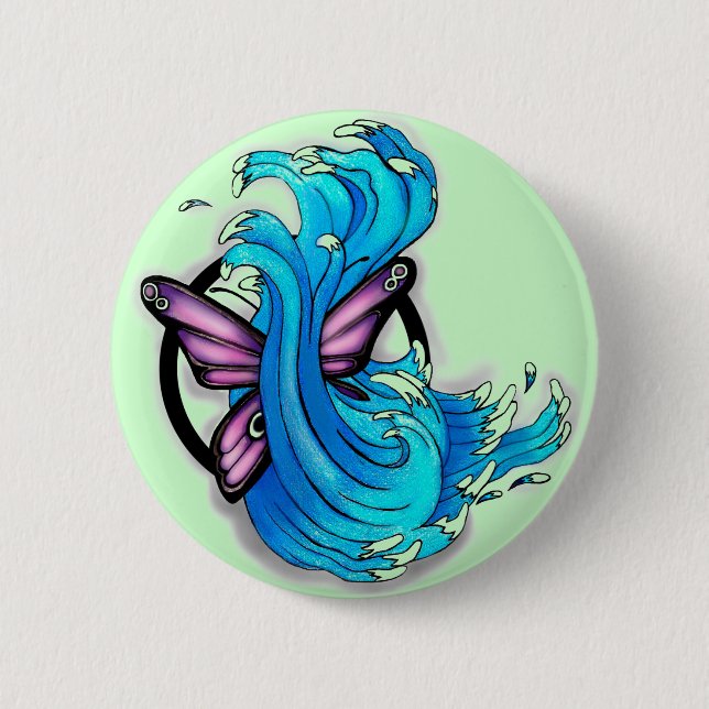 Butterfly and waves pinback button (Front)