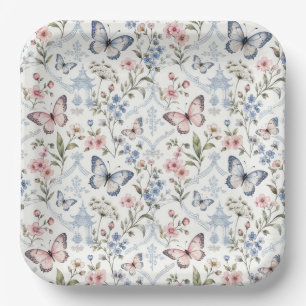 Butterfly and Wildflower Chinoiserie Design Paper Plates