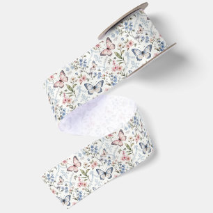 Butterfly and Wildflower Chinoiserie Design Satin Ribbon