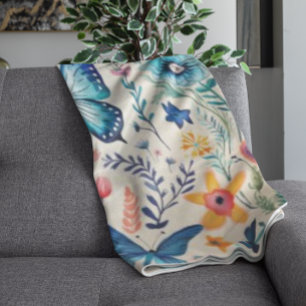 Butterfly and Wildflower Garden Fleece Blanket