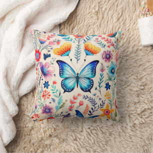 Butterfly and Wildflower Garden Throw Pillow