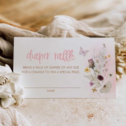 Butterfly and Wildflower Pink Diaper Raffle Ticket Enclosure Card