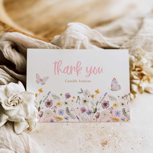 Butterfly and Wildflowers Baby Shower Thank You Card
