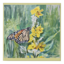 Butterfly and yellow flower faux wrapped canvas