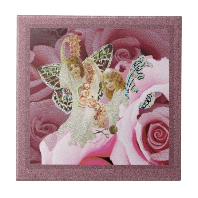 Butterfly Angels Making Wreaths Tile (Front)