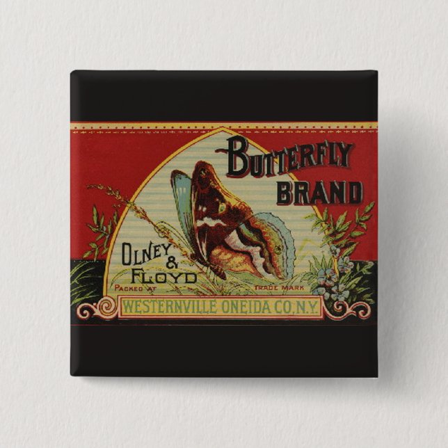 Butterfly Antique Advertising Label Button (Front)