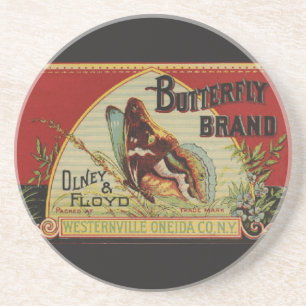 Butterfly Antique Advertising Label Drink Coaster